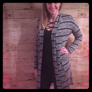 Gray and black striped cardigan